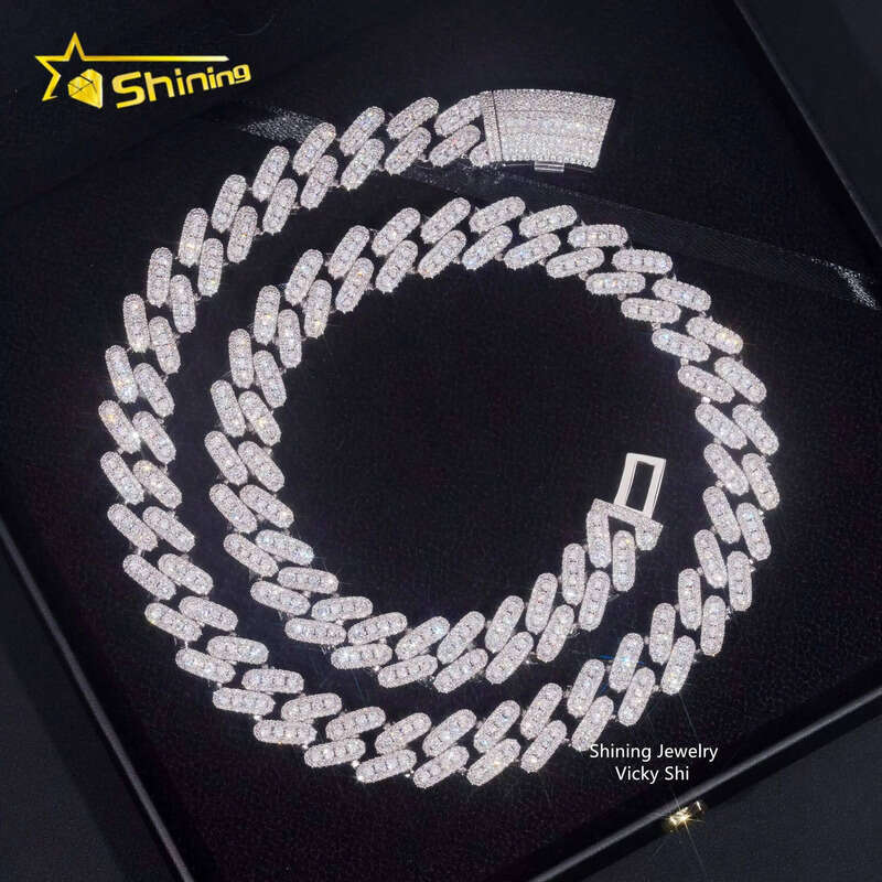 Rapper Fashion Hip Hop Jewelry Necklace Sier Gold Plated 15MM Width VVS Moissanite Cuban Link Chain