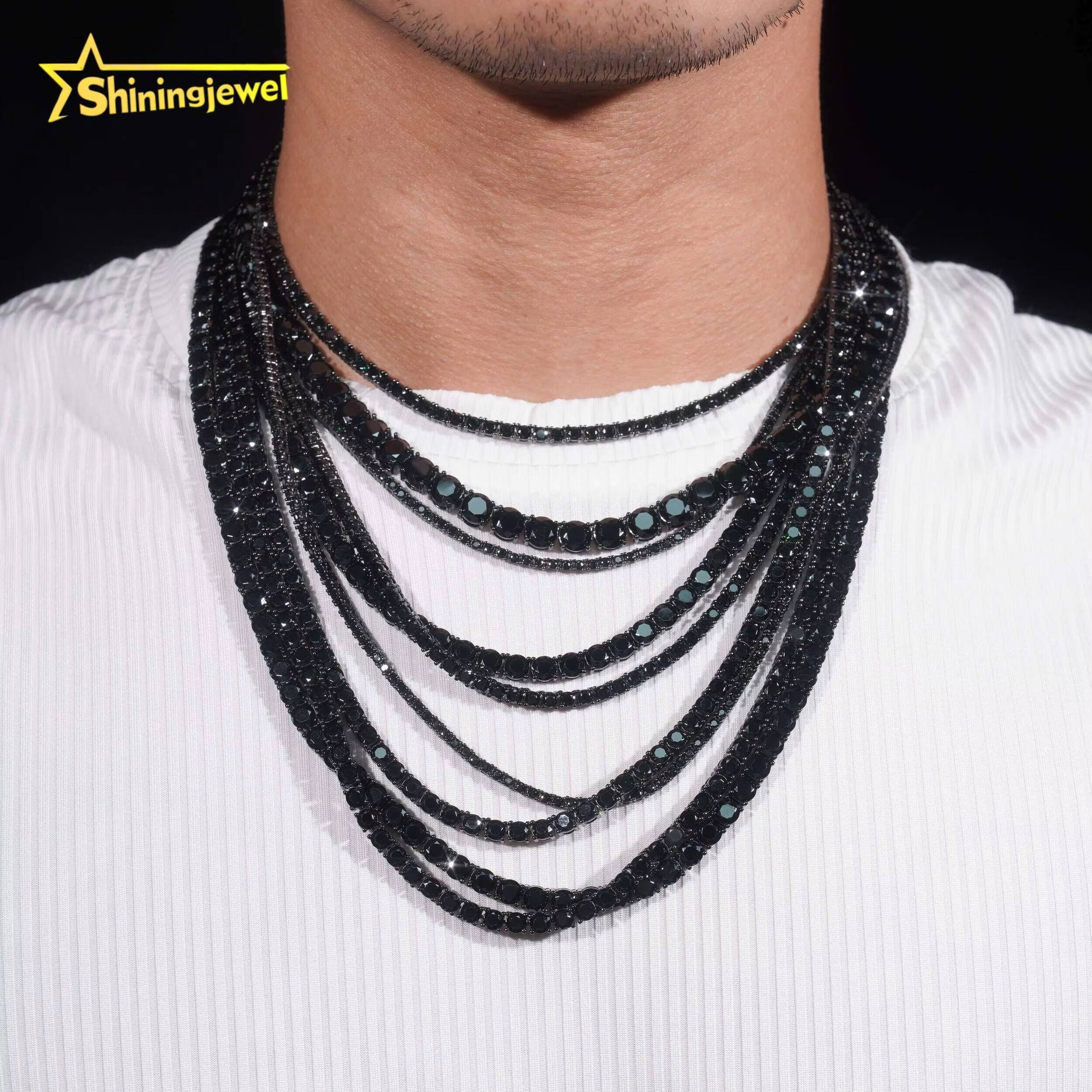 Hip Hop Jewelry 925 Sterling Silver Fashion Necklaces 2mm 3mm 4mm 5mm 6.5mm Iced Out VVS Moissanite Tennis Chain Necklace