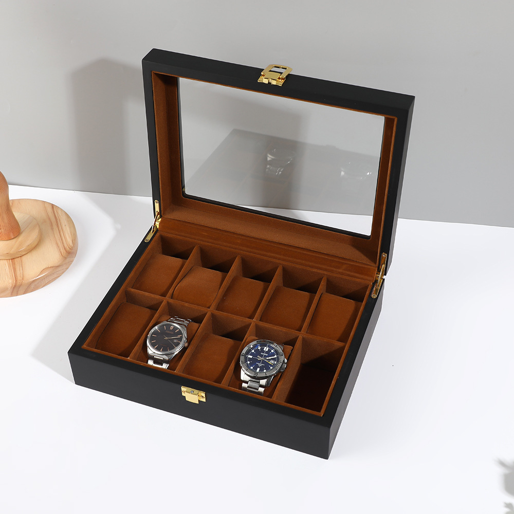 High-end Lacquer 12-slot Watch Display Box Black Matte Jewelry Storage Box Large Capacity Flip Cover Window Watch Box 241018
