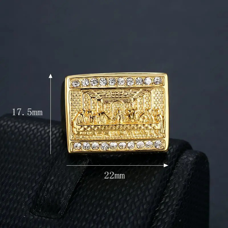Stainless Steel The Last Supper Dinner Painting Gold Plated Hip Hop Square Rings For Men Women Gift Jewelry 250717