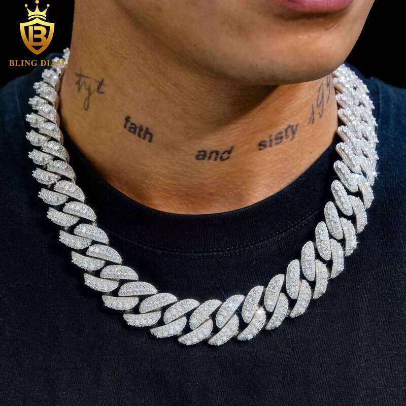 20mm High Quality Hip Hop Jewelry Cuban Link Chain Sterling Sier Moissanite Bracelet Necklace
