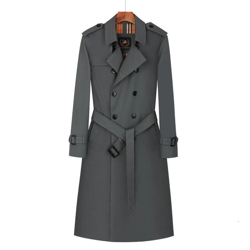 mens trench coat long knee length double breasted khaki English style thickened down liner windproof pure cotton jacket windbr 250801