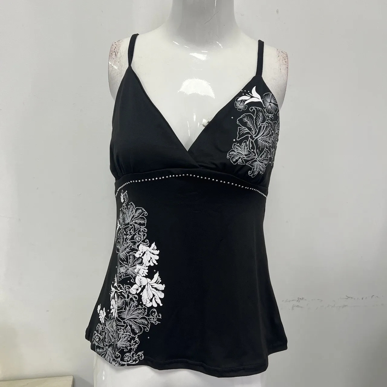Y2K Vintage Black Suspender Top Harajuku Flower Graphic Print Rivet Mini Camis Cotton Gothic Sexy tie Summer Clothes 250807