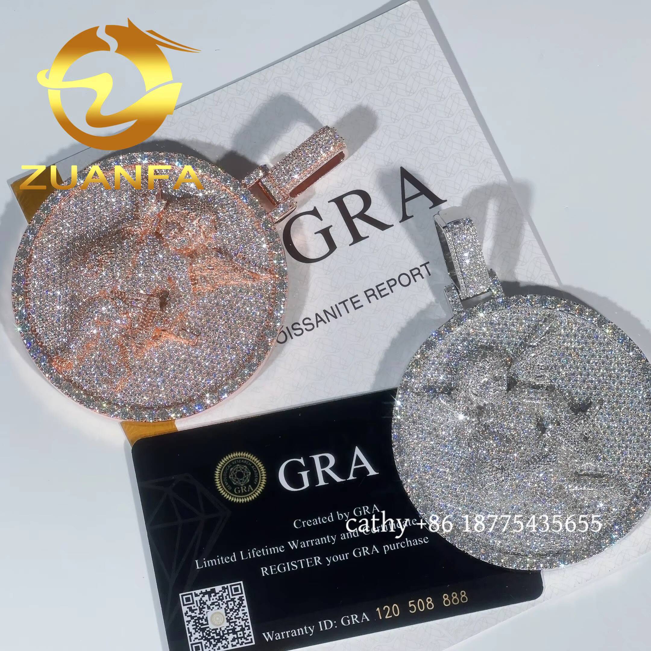 2.5inch Solid 925 Silver Round Pendant Moissanite Custom Pendant Angel With Money Bag Hip Hop Iced Out Pendant for Chain