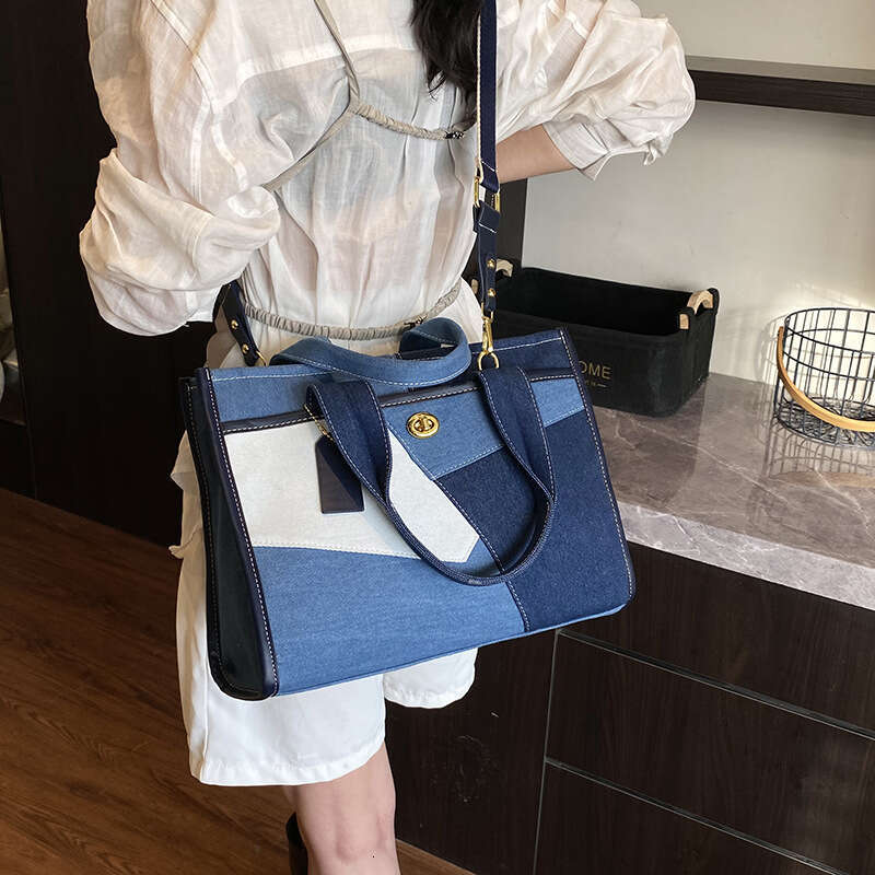 Women's 2025 New Denim Color Block Handbag Tote Casual Commuter Tote Luxury Shoulder bags Designer Crossbody Bag