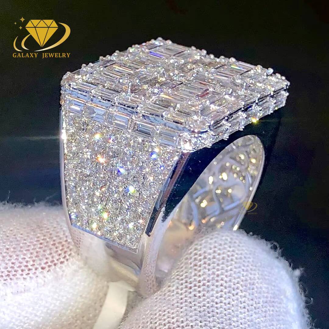 Latest Design Custom Personalized Iced Out Baguette Diamond Rappers Moissanite 925 Sterling Silver Mens Finger Ring