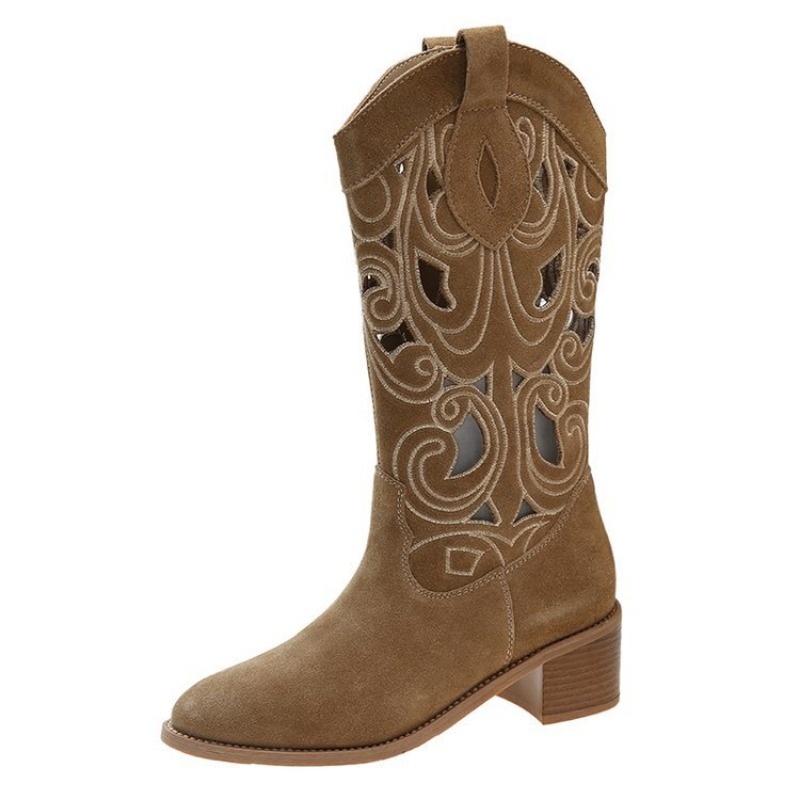 Chic Knight-Inspired Tall Leather Boots for Ladies - Decorative Stitching Design