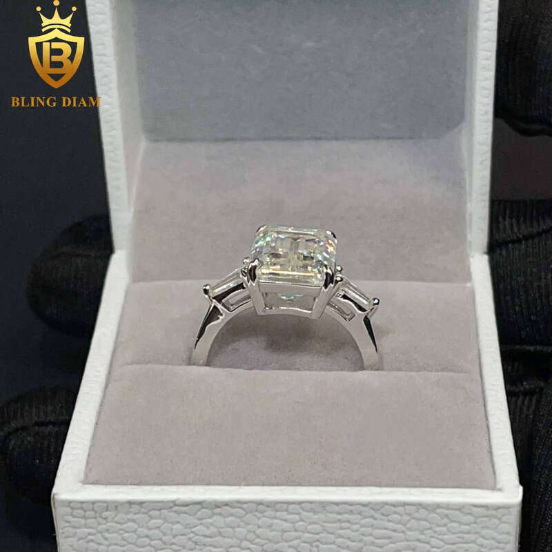 Women Jewelry Engagement Gift Ring Sterling Sier VVS Moissanite Big Dia Emerald Cut Rings