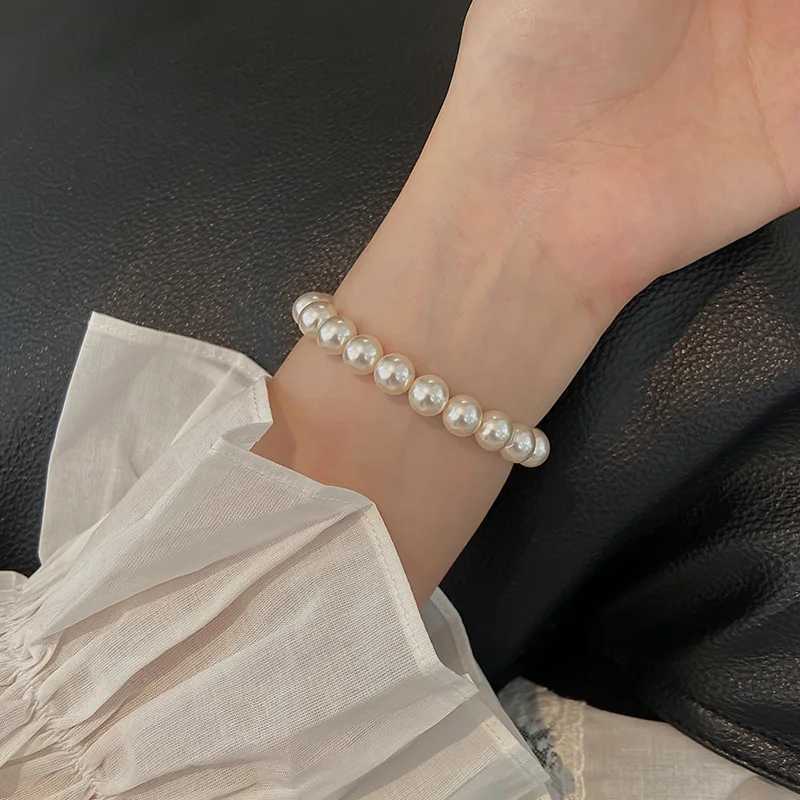 4MM-10MM French Retro Simple White Pearl Elastic Bracelet Womens Hand Bracelets Birthday Party Gift Fashion Jewelry Z250807
