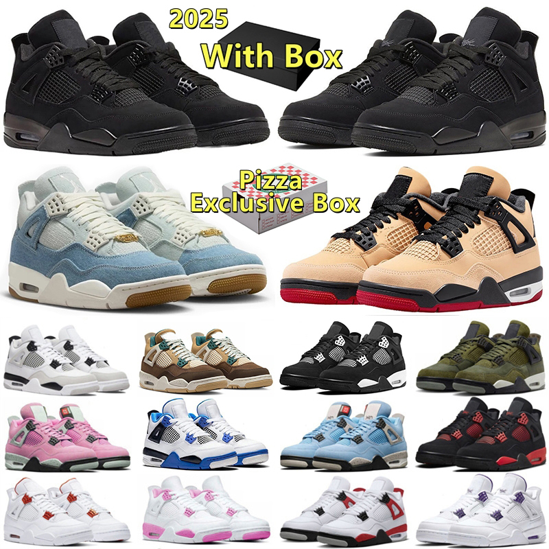 Designer Basketball Shoes 4 4s Sports Sneakers Men Pizza Black Cat White Thunder Denim Forget Me Not Bred Reimagined Canvas Cave Stone Womens Trainers With Box