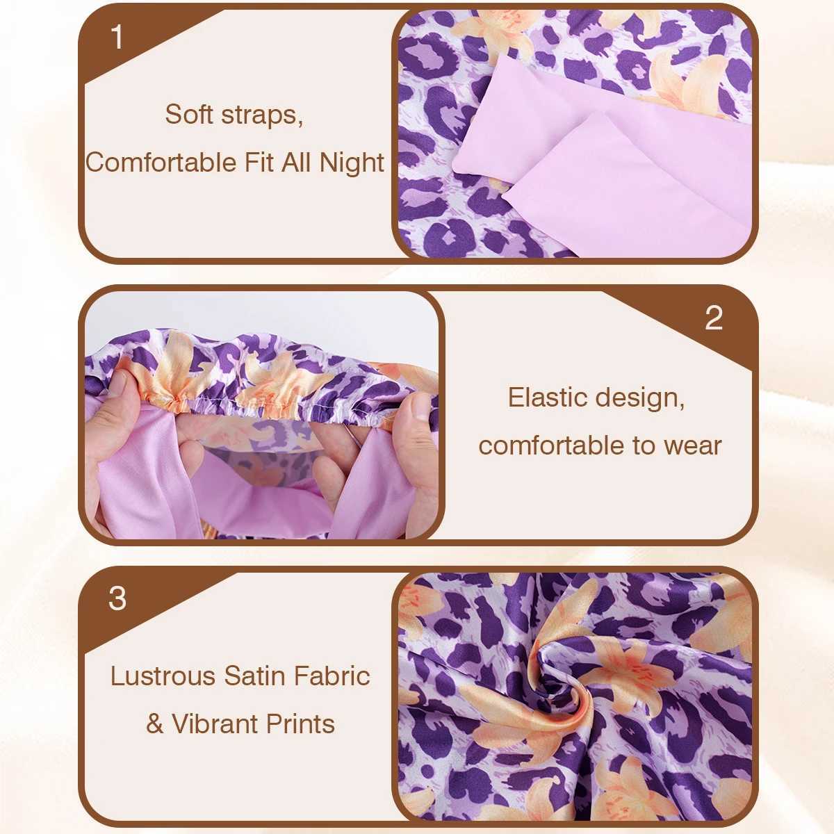 1PC Leopard Print Silky Satin Sleep Bonnet with Adjustable Tie Band for Natural Curly Hair Night Shower Hair Cover Z250808