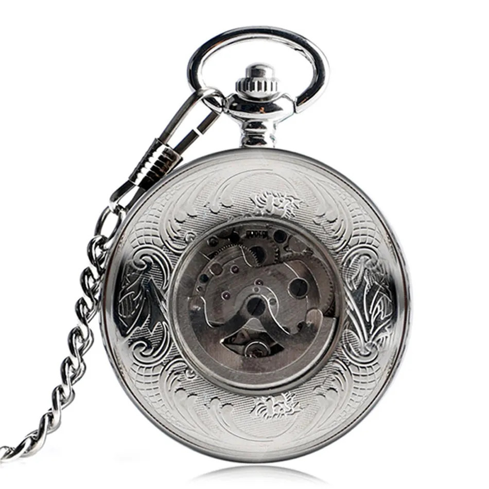 Silver Shield Automatic Mechanical Pocket Watch Arabic Numerals Display Self-Winding Pendant Antique Pocket Clock Male Gifts 250807