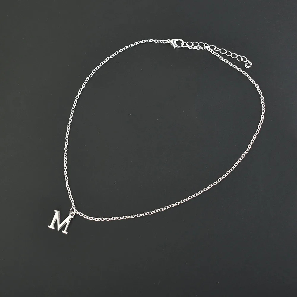 Silver Color A-Z English Alphabet Letter Pendants Necklaces For Women Metal Jewelry Simple Initial Chain Choker Collares 250805