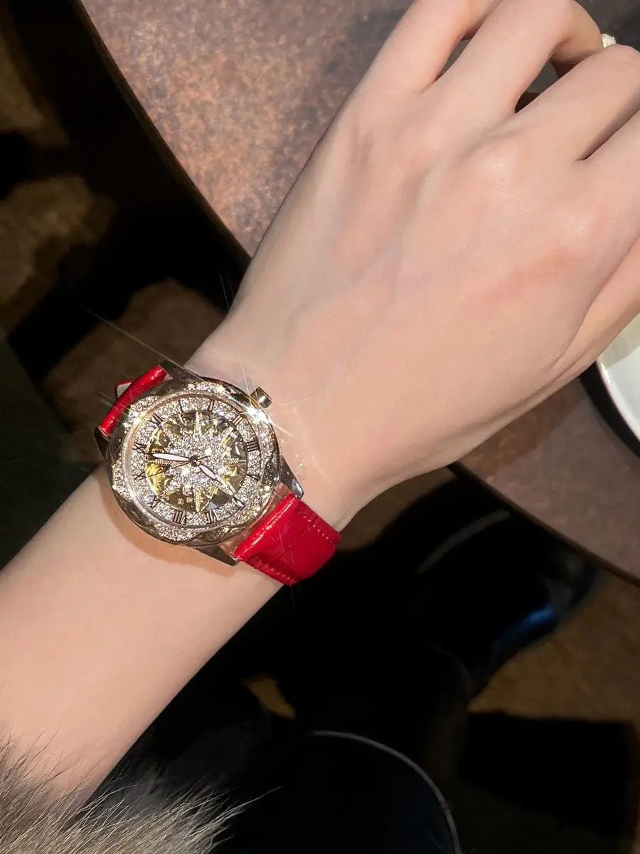 Sunflower mechanical watch for women high-end light niche art red watch for women mechanical watch 250807