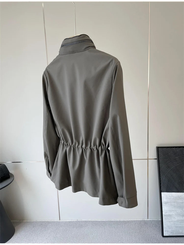 Womens Waterproof Windproof Pocket Waist Short Windbreaker Jacket 250728