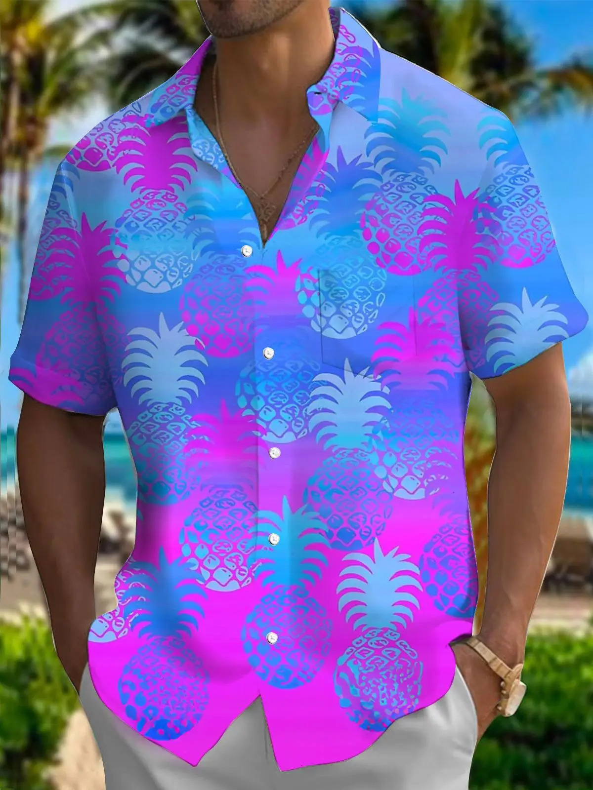 Hawaii SpringSummer Fashion Leisure Street Walk Tourist Beach Printed Full Open Short Sleeve Button Shirt Quick y250807