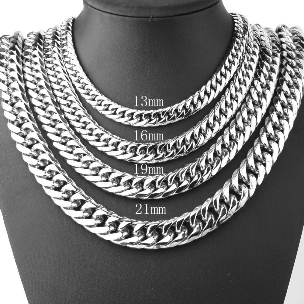 Hip Hop Men's Stainless Titanium Steel Thick Necklace Double Weave Six-Sided Polished Cuban Chain
