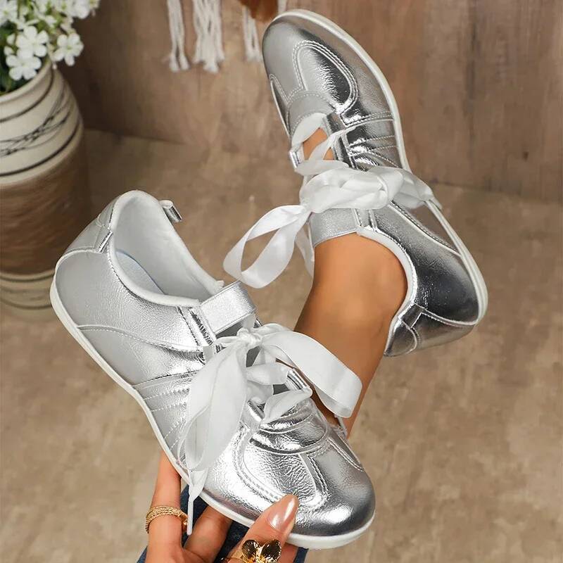 Fashion Gold Sier Women's Flat Sneakers Lightweight Soft Sole Casual Woman Comfortable Non Slip Pink Shoes Plus Size 43 ddmysaturn