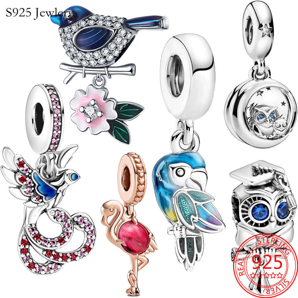New Popular 925 Sterling Silver Charm Colorful Gems Hollow Out Design Charm For Bracelets Ladies Jewelry Gift Accessories