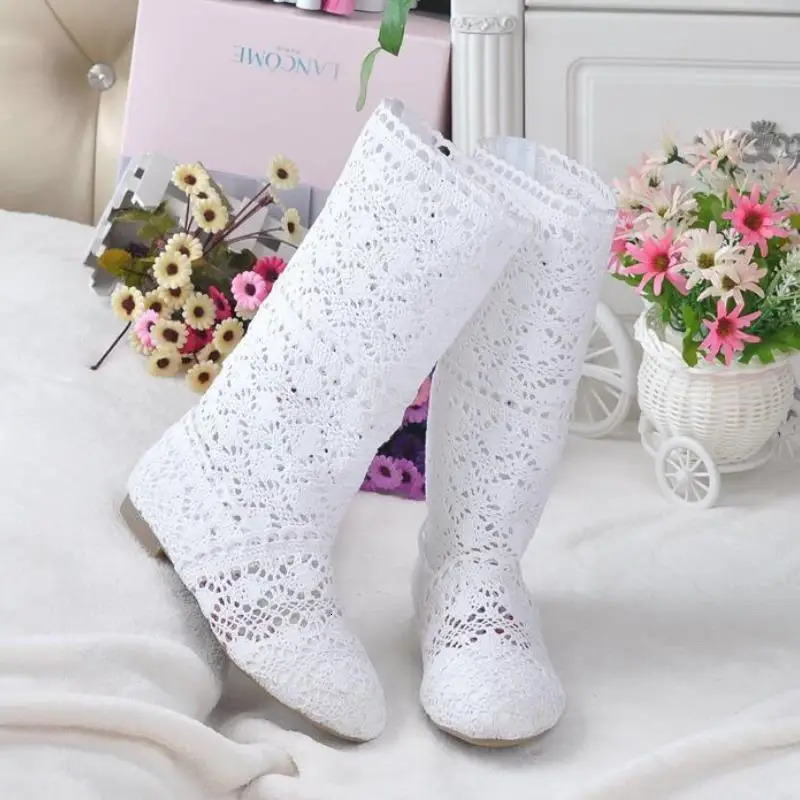 Hollow Boots Shoes Breathable Knit Line Mesh Korean High Summer Women Knee Womens 250801