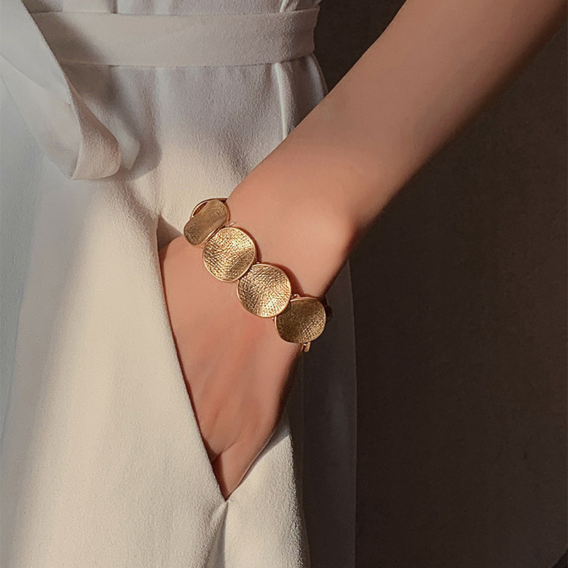 Minimalist Round Patchwork Metal Bracelet Niche Cold Style Geometric Wristband Unique Design New Fashion Jewelry