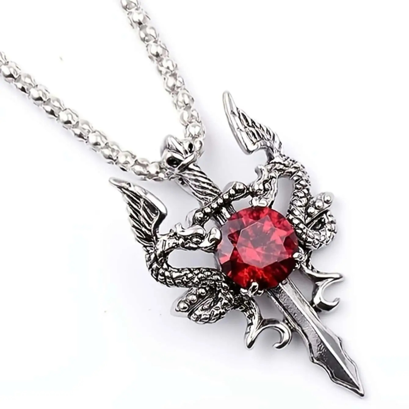 1 Gothic Style Womens Ancient Silvercolor Evil Dragon Gem Pendant Necklace Personalized Fashion Street Sweater Chain Jewelry 250808