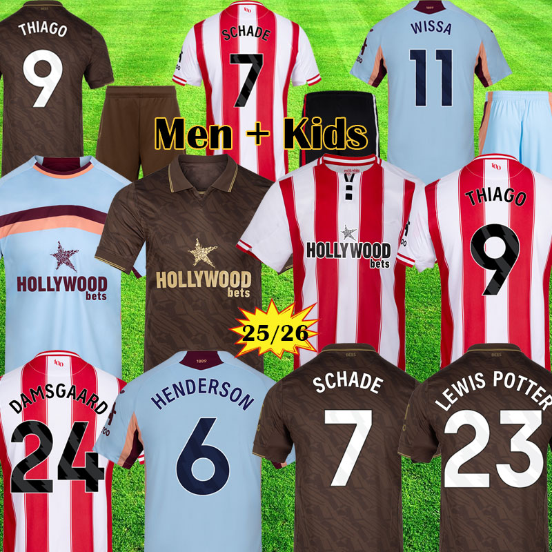 HENDERSON Brentfordedes FC Soccer Jerseys 25 26 BFC Kits SCHADE THIAGO The Bees Football Shirts WISSA MBEUMO LEWIS POTTER Mens Shirt DAMSGAARD Kids Uniforms 999 654
