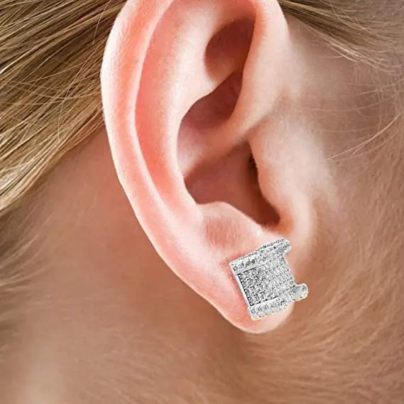 Stud Earrings For Women Iced Out AA Cubic Zirconia Hip Hop Men Piercings Ear Ring Gold Color Jewellery Wholesale OHE013 250807