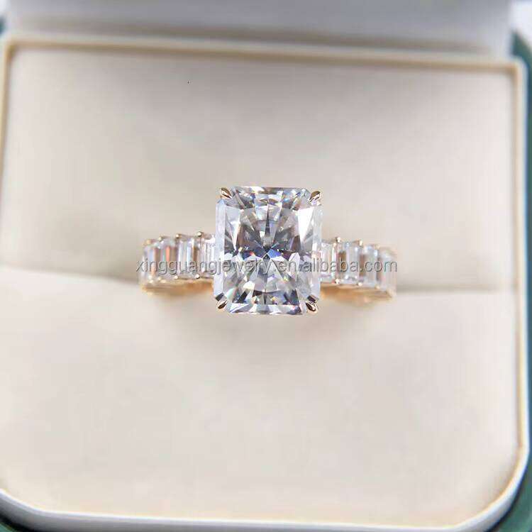 14K Yellow Gold Four Prongs 8CT Radiant Cut Moissanite Dia Engagement Wedding Classic Women Party Ring