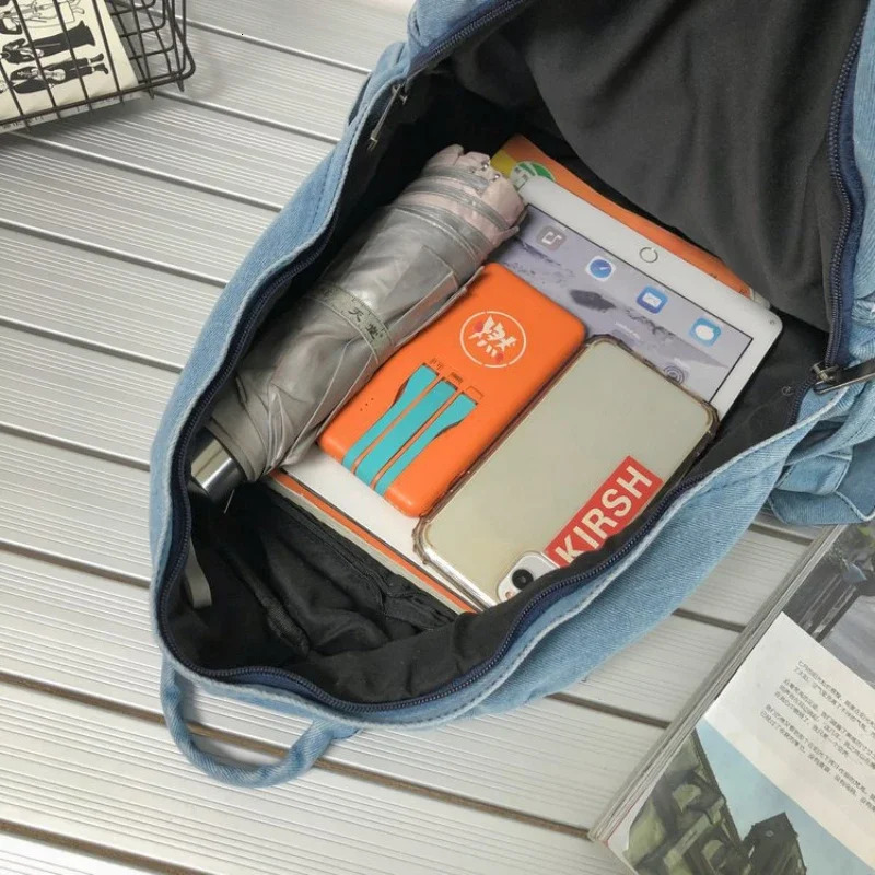 Gray Denim Backpack Womens Leisure Travel Outing Shoulder Bag Female Fashion Schoolbags Suitable For Boys And Girls Mochila 250807