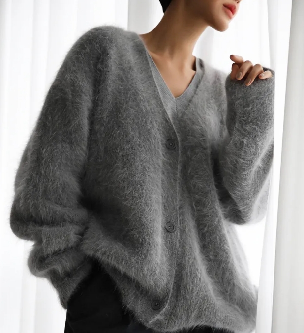 Imitation Mink Wool Knitted Sweater for Women Cardigan Lazy Loose Long Sleeved V-neck Sweater Jacket