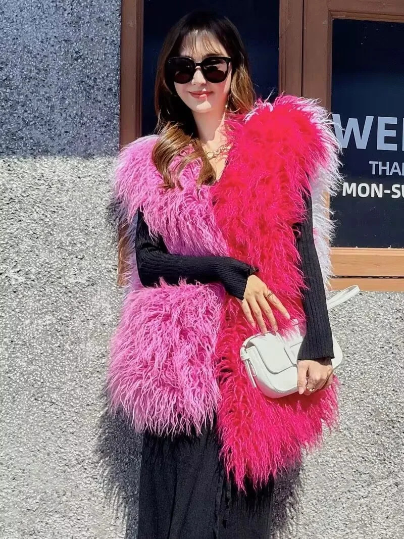 ZADORIN Irregular Patchworked Autumn Winter Faux Fur Vest Women Colorful Furry Jacket Fur Top Faux Fur Coats Vestes Femmes 250806