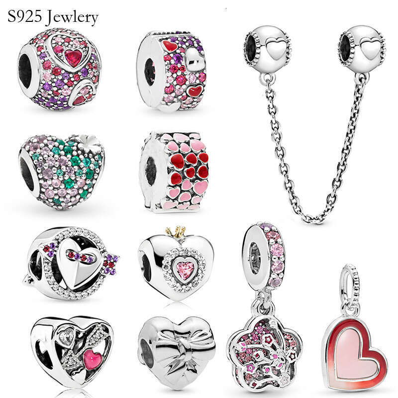 New High Quality Popular 925 Sterling Silver Cheap Romantic Red Love Charm Beads For S925 Snake Charm Bracelet Necklace Diy Womens Jewelry Making