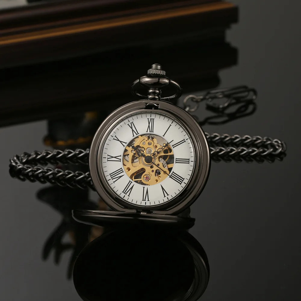 Hand Wind Mechanical Men Pocket Watch Skeleton Dial Steampunk Necklace Pendant Vintage Dress Fob Watches for Weeding Gift 250807