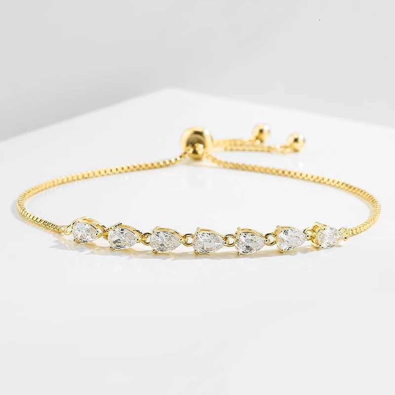 ZAKOL Fashion Water Drop Zircon Charm Adjustable Chain Bracelet Three Plating Colors Brides Wedding Bracelet Party Jewelry Z250807