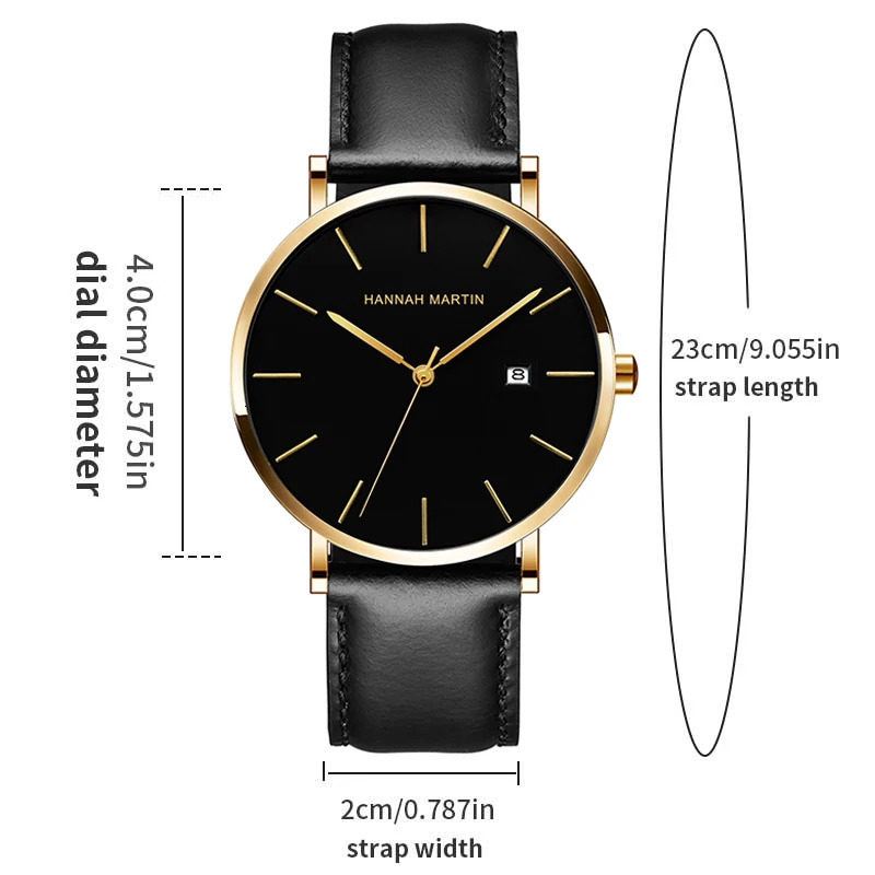 Hannah Martin Men Watch Leather Business Style Japanese Quartz Movement 3Bar Waterproof Clock Leisure Sports Watch for Men reloj 250807
