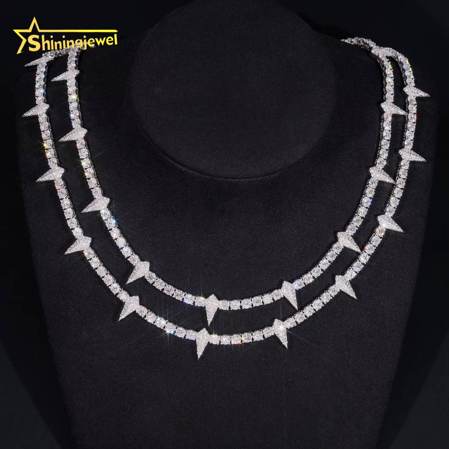 Hip Hop Jewelry 925 Silver Thorny Style Moissanite Tennis Necklace Men Women Iced Out Tennis Chain Moissanite Necklace
