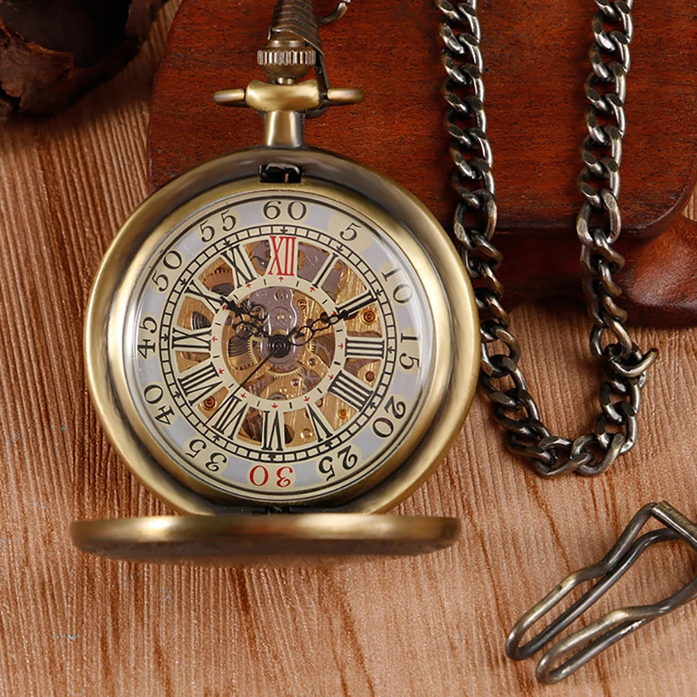 Old Fashion Bronze Mechanical Pocket Watch Men Retro Treasure Box Pattern Chain Pendant Pocket Clock Timepiece Gifts Male 250807