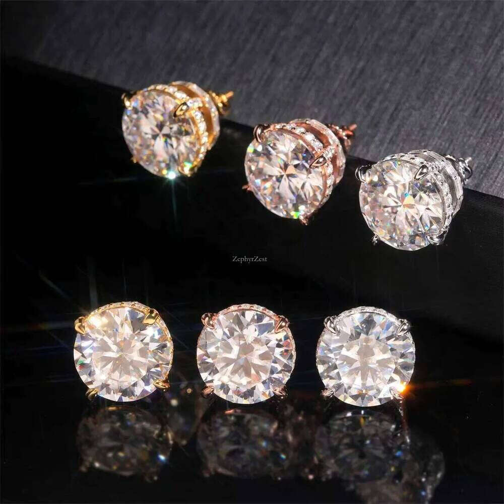 Hip Hop Sier Emerald Big Round Dia 13MM 16 Carat VVS Moissanite Stud Earrings