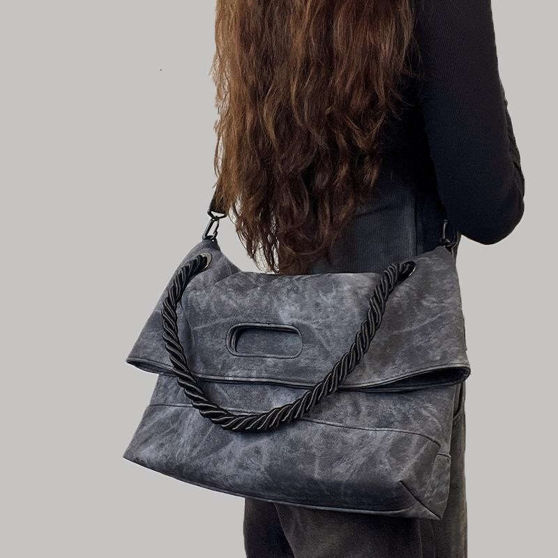 2025 New bags Imitation Denim Soft Designer Leather Tote for Women A4 Class Capacity Crossbody Commuting Large Shoulder Bag