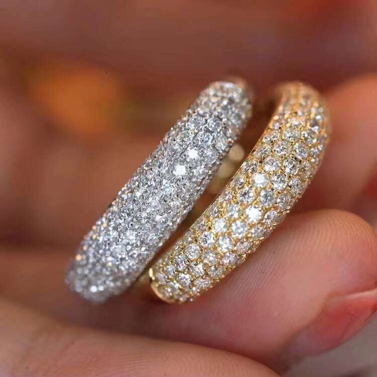 Dropshipping High Quality Pass Tester 5 Rows Full Moissanite Stones Dia Finger Ring 14k Real Gold Fashion Jewelry