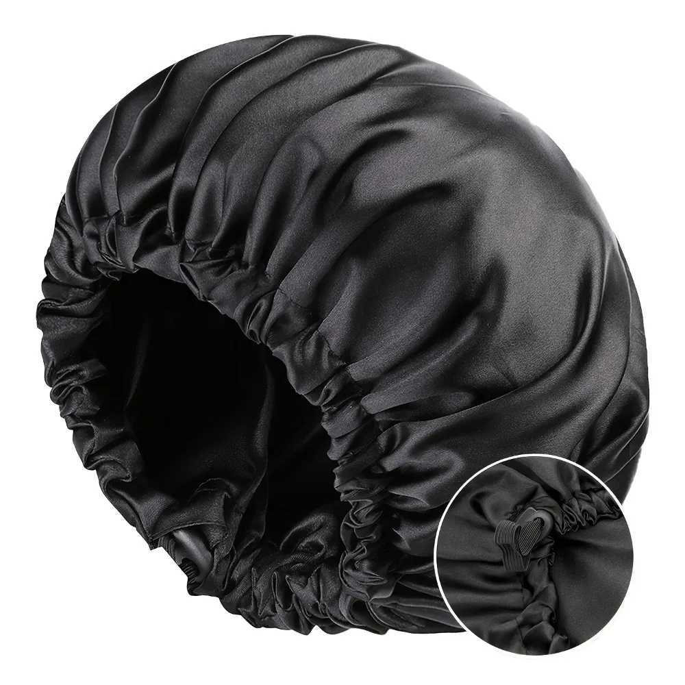 Double Layer Satin Sleep Bonnet for Women Adjustable Large Hair Cap with Silk Lining for Curly Hair Protection Styling Tools Z250808