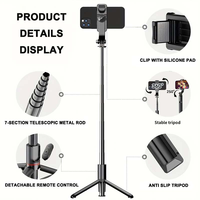 Expandable Telescopic Smartphone Stand with Wireless Bluetooth Remote - Compact & Durable Travel Photography Tool