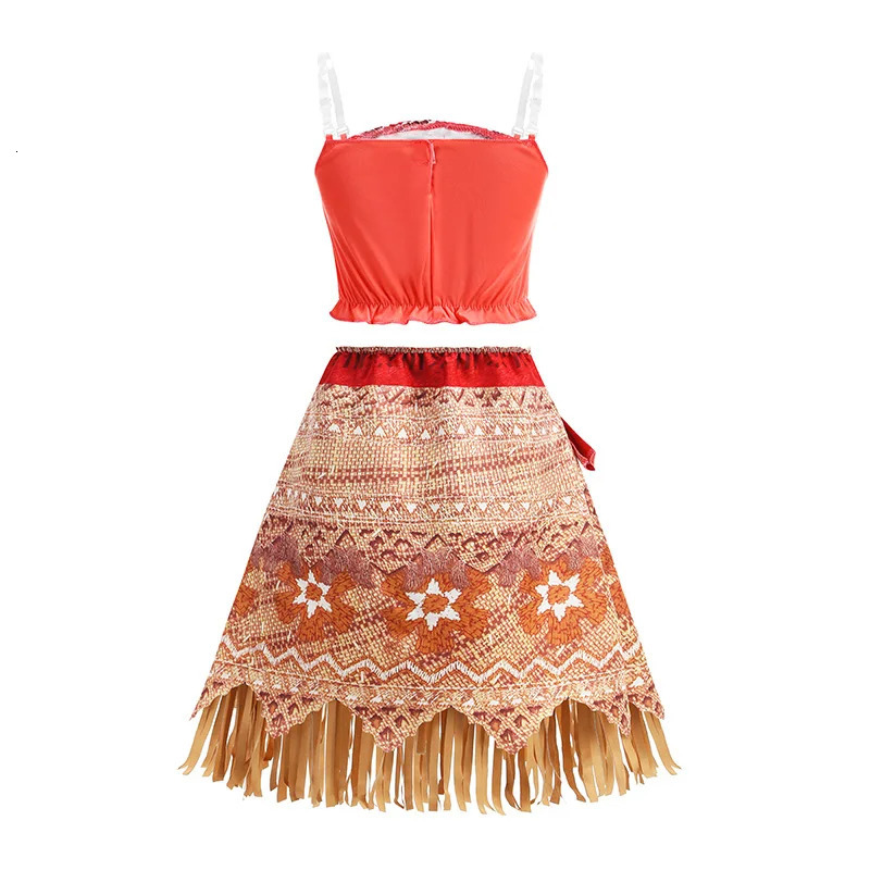 Girls Moana Princess Dress for Kids Carnival Cosplay Vaiana Costume Children Birthday Party Headwear Necklace Flower Clothes Set 250807 - view 5
