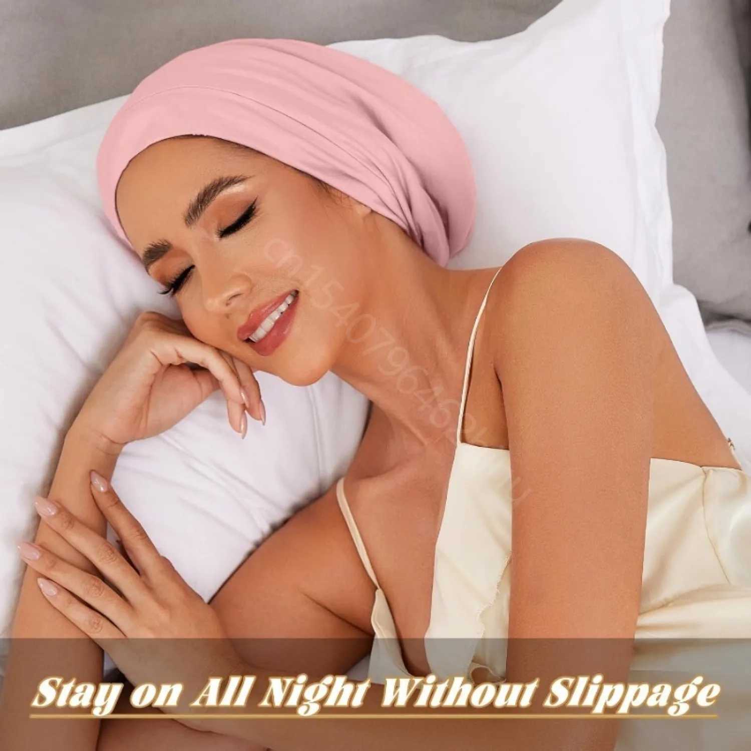 1pc Satin Bonnet for Sleeping Bonnet with Adjustable Strap for Hair Wrap Satin Lined Beanie for Women Pink Shower Cap Z250808