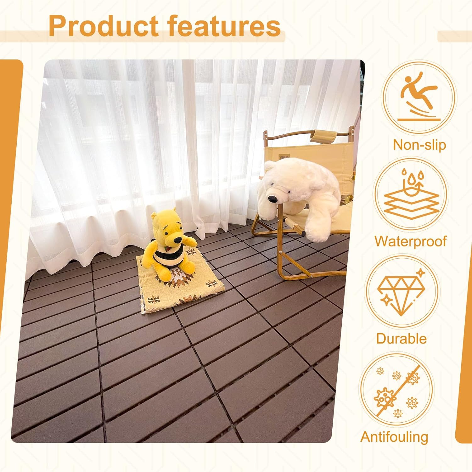 54-Pack Interlocking Outdoor Floor Tiles, Plastic Deck Tiles for Patio Garden Balcony, DIY Snap-Together Waterproof Surface