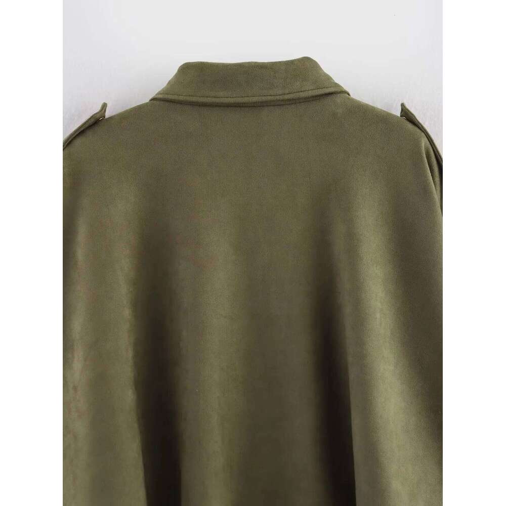 Zevity Women Casual Turn Down Collar Loose Cape Coat Ladies Retro Zipper Fly Batwing Sleeve Flight Jacket Tops CT9005