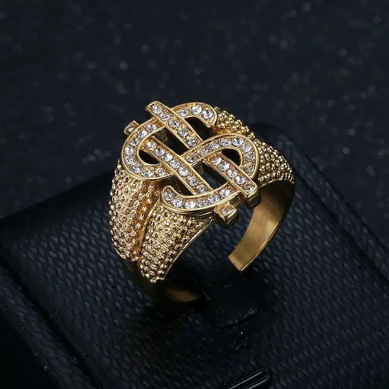 Stainless Steel Hip Hop US Dollar Money Sign Rich Bling Iced Out Punk Rings for Men Women Gift Fashion Jewelry 250717