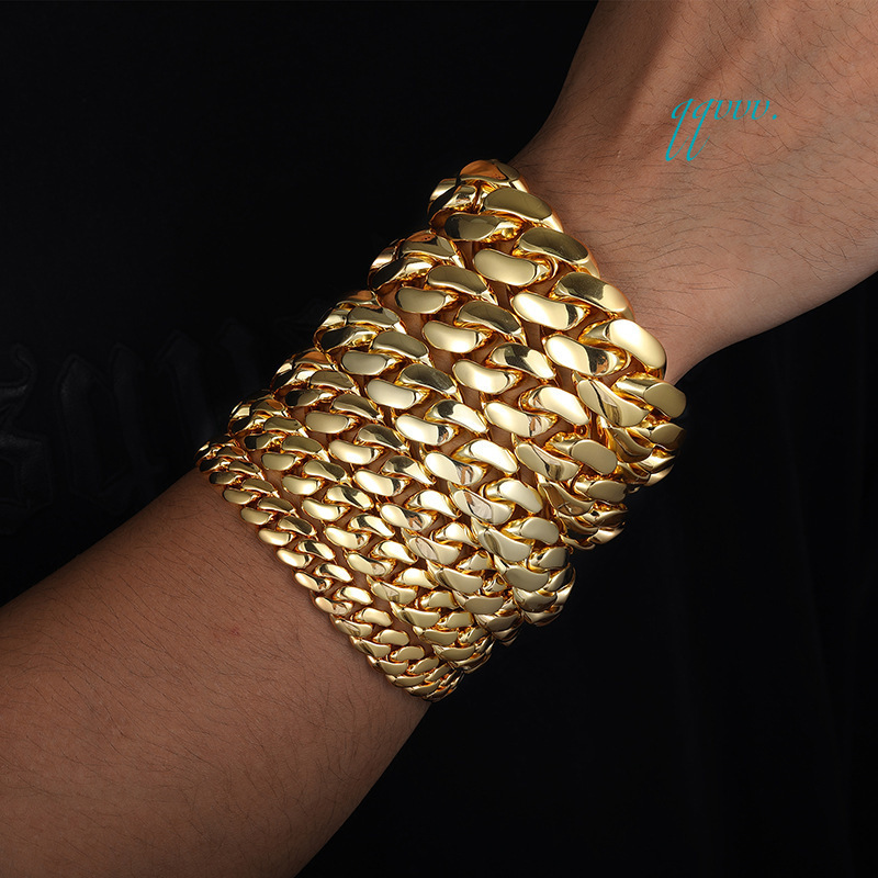 18k 14K In Gold Stock Plated Bracelet 10mm-25mm 7-9 Inch Pulseras De Hombre Men Women Custom Plate Chunky Cuban Miami Chain