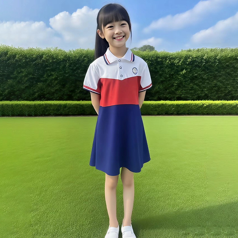 Summer school style children's short sleeved class uniform, elementary school uniform customization manufacturer